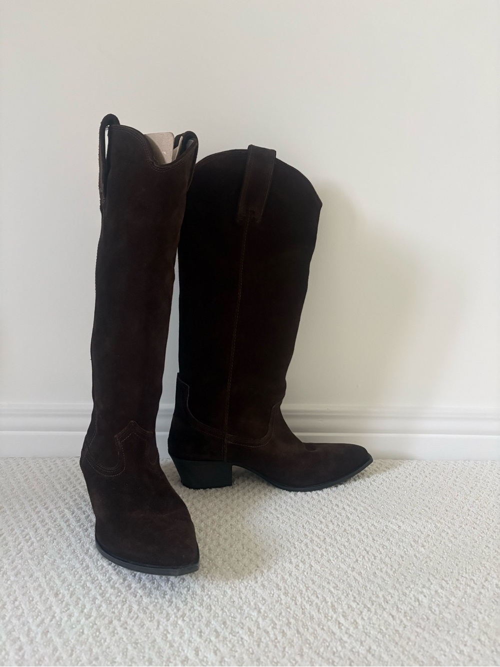 Zara Dark Brown Suede Knee-High Western Boots